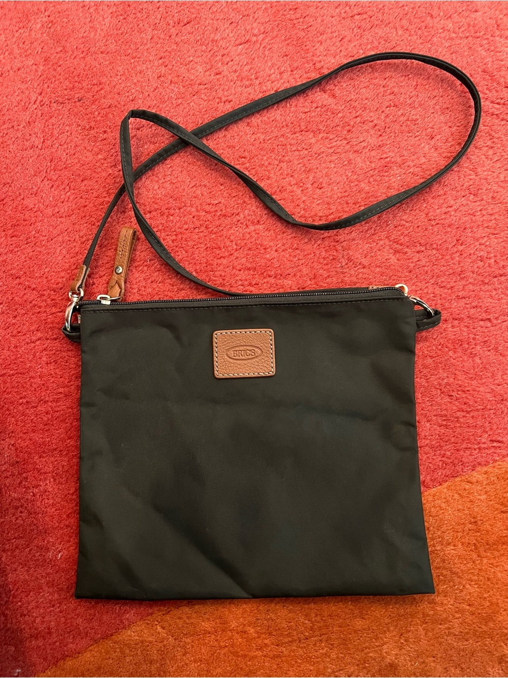 BRIC'S Olive Green Crossbody Bag with Brown Trim